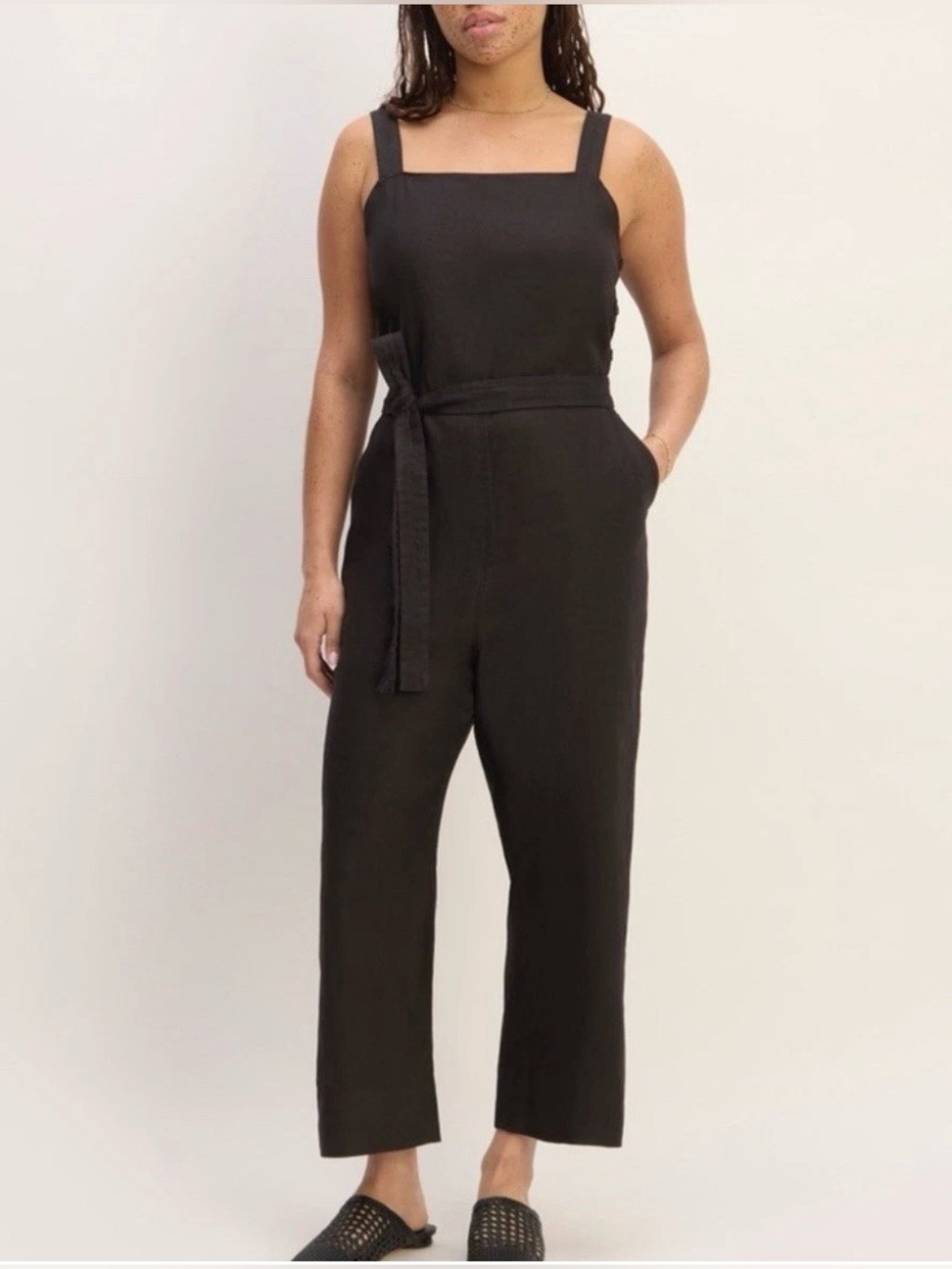 Everlane Linen Jumpsuit Black Sleeveless Belted Pockets Utility Beachy Women's 4